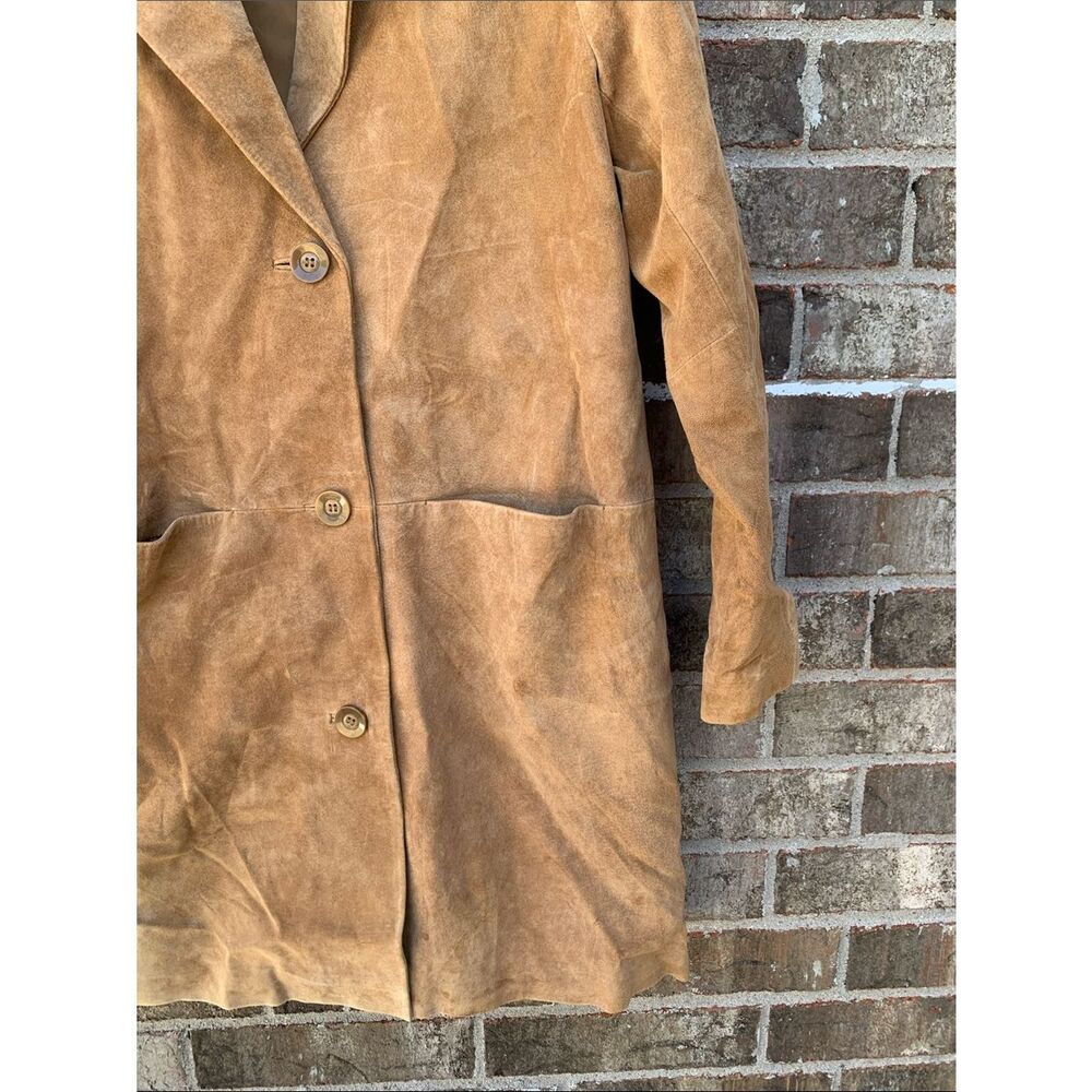 Take 50% OFF- Bernardo Genuine Leather Suede Trench Coat in Tan, Size-L - Picture 5 of 14